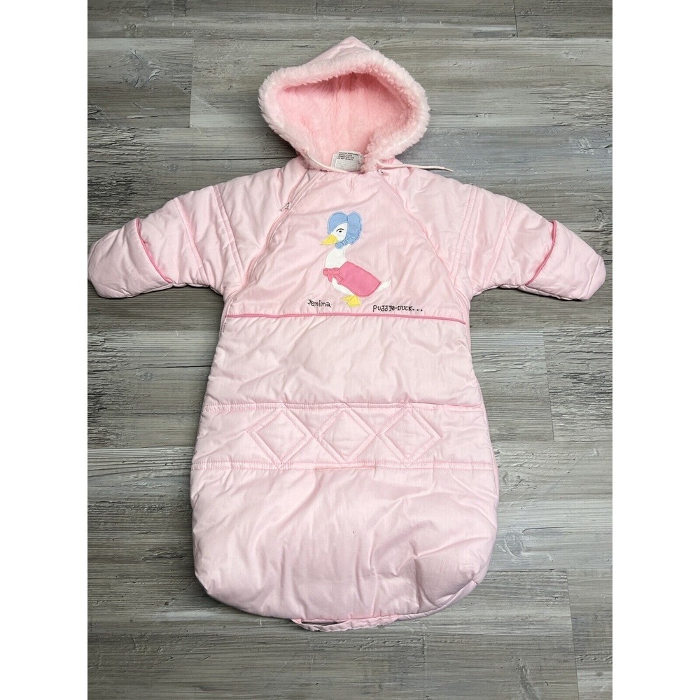 Vintage Baby Winter Coat Snow Suit Beatrix Potter Quiltex Pink Hooded Zip Up